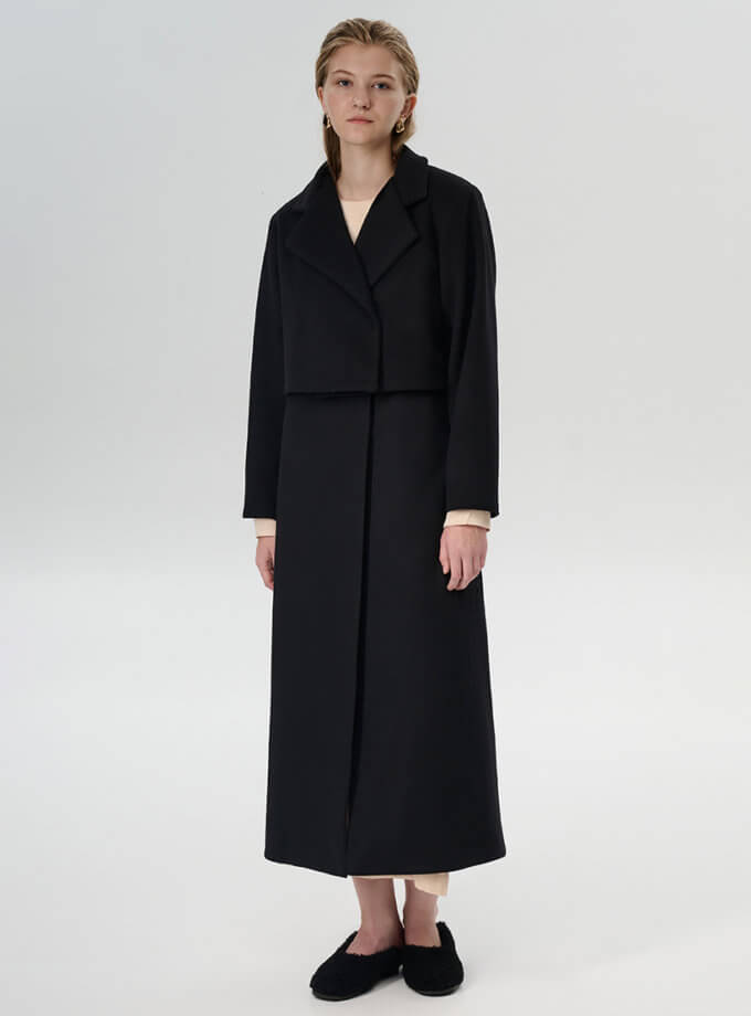 Чорне пальто з crop-піджаком SHP-coat-crop-jacket, фото 1 - в интернет магазине KAPSULA