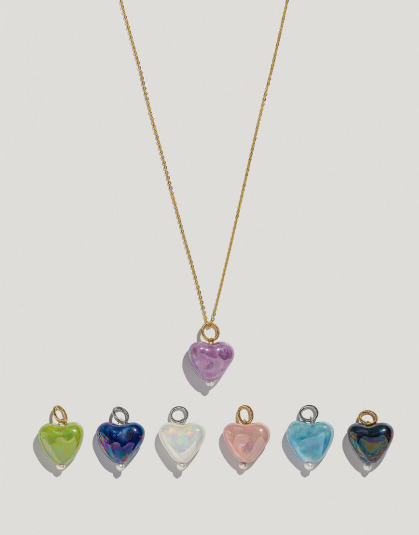 Підвіс Скарб мале серце зелене люстр на ланцюжку, золота фурнітура TRNA_s-p-003, фото 1 - в интернет магазине KAPSULA