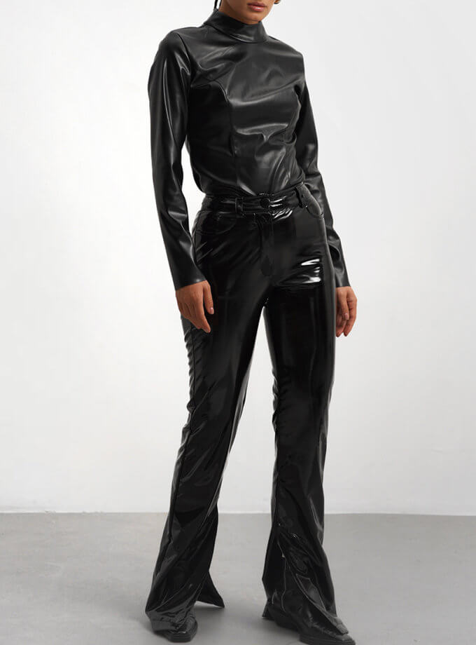 Штани лакові чорні RSC_PNT-leather-0017-blck, фото 1 - в интернет магазине KAPSULA