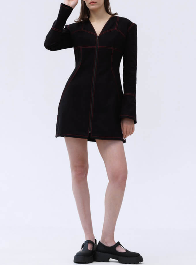 Чорна напівприталена сукня міні Magnetism Dress 1314_32-Black&Pinkneon, фото 1 - в интернет магазине KAPSULA