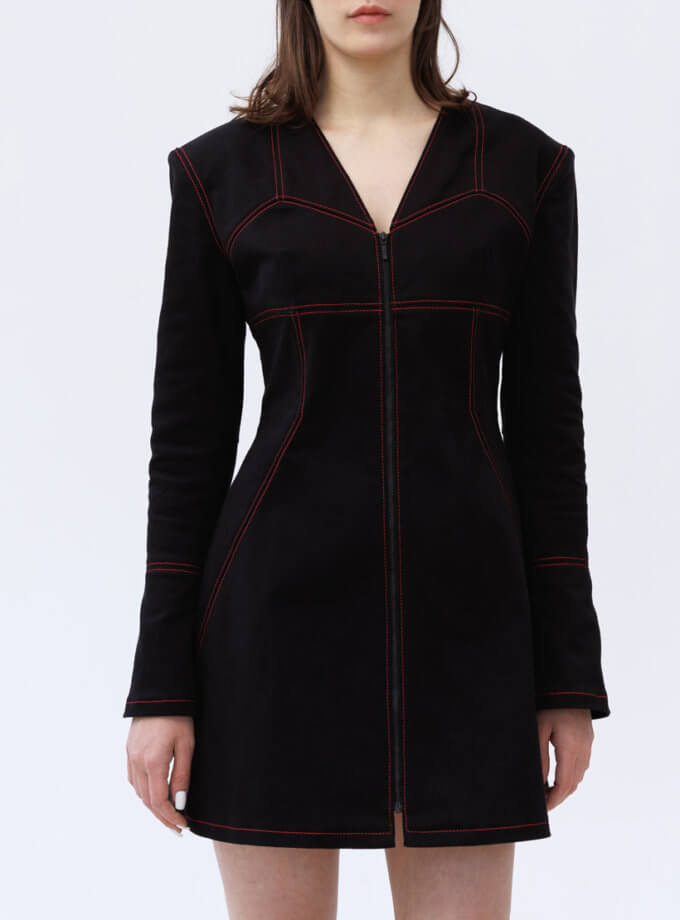 Чорна напівприталена сукня міні Magnetism Dress 1314_32-Black&Pinkneon, фото 1 - в интернет магазине KAPSULA