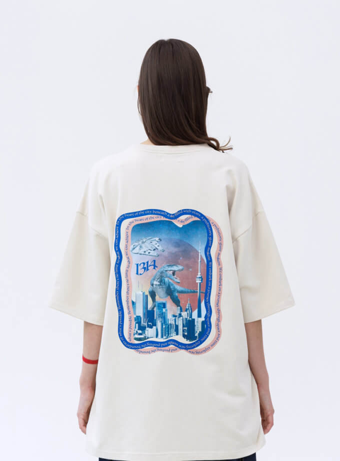Футболка Strength T-shirt з вишивкою та принтом на спині 1314_13-Beige-Print, фото 1 - в интернет магазине KAPSULA