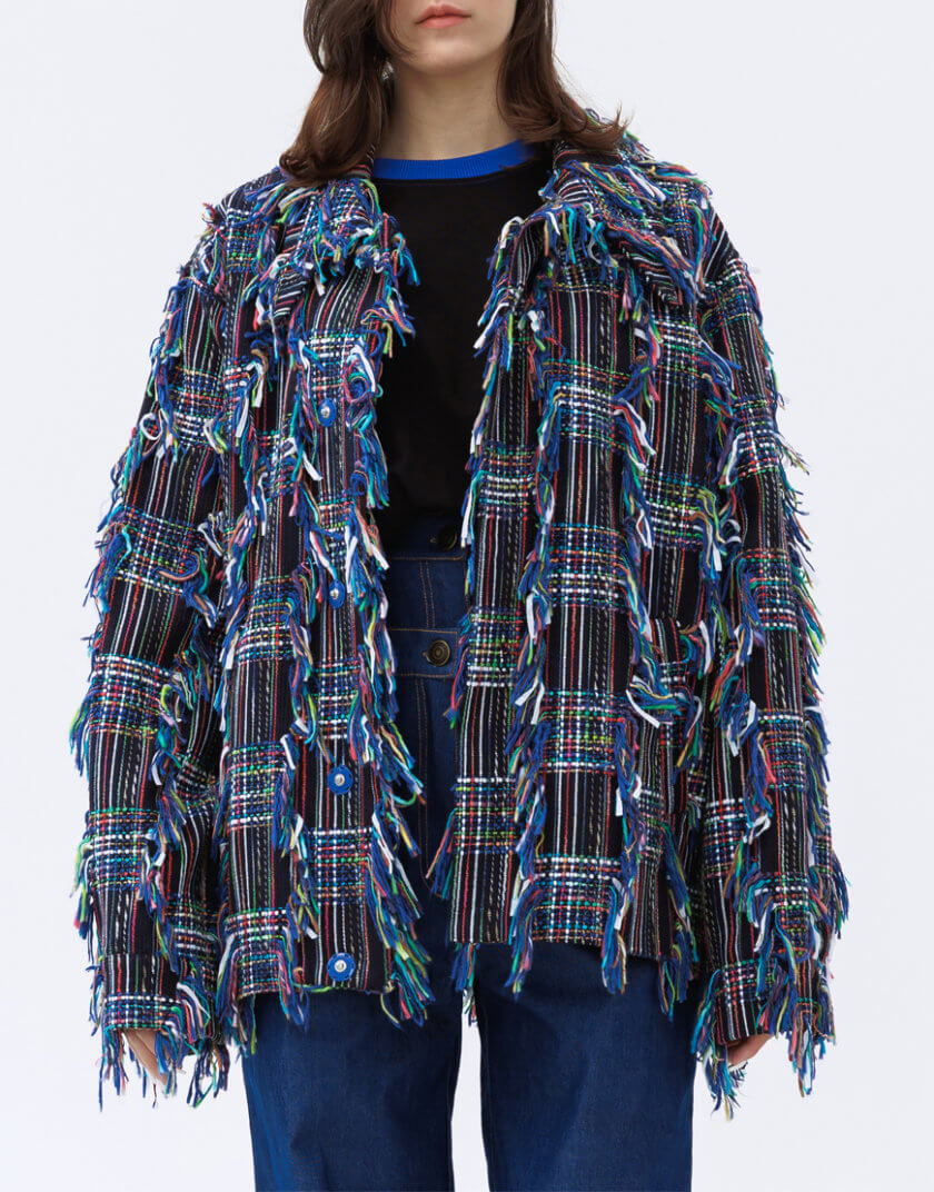 Різнокольорова твідова куртка - бомбер Phoenix jacket 1314_01-Indigo&Multicolor, фото 1 - в интернет магазине KAPSULA