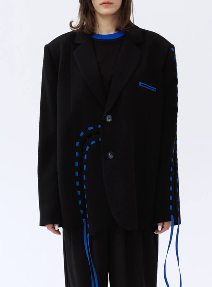 Однобортний піджак Resilient Blazer із синьою шнурівкою 1314_02-Black Royal Blue, фото 1 - в интернет магазине KAPSULA