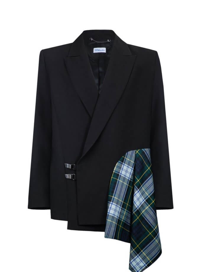 Двобортний піджак Liberty blazer з контрастною декоративною вставкою 1314_04-BlackandCheck, фото 1 - в интернет магазине KAPSULA