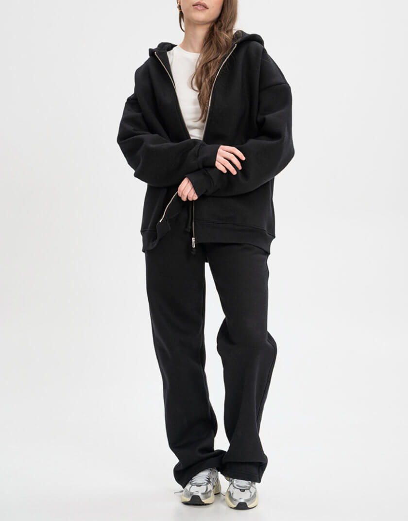 Штани прямі бавовняні зимові чорні US-000219, фото 1 - в интернет магазине KAPSULA