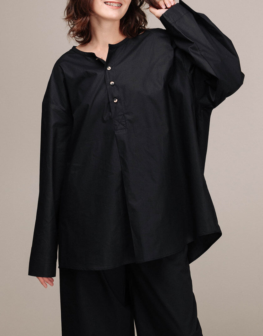 Сорочка оверсайз бавовняна чорна AR_SP_41, фото 1 - в интернет магазине KAPSULA