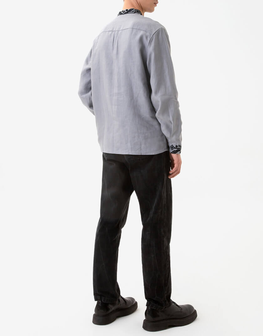 Чоловіча сорочка з традиційною вишивкою Килимок, чорний орнамент на сірому полотні GPTV_BB_502, фото 1 - в интернет магазине KAPSULA