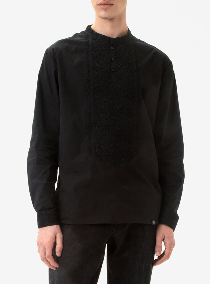 Чоловіча сорочка з дизайнерською вишивкою Опришок, чорний орнамент GPTV_BB_303, фото 1 - в интернет магазине KAPSULA