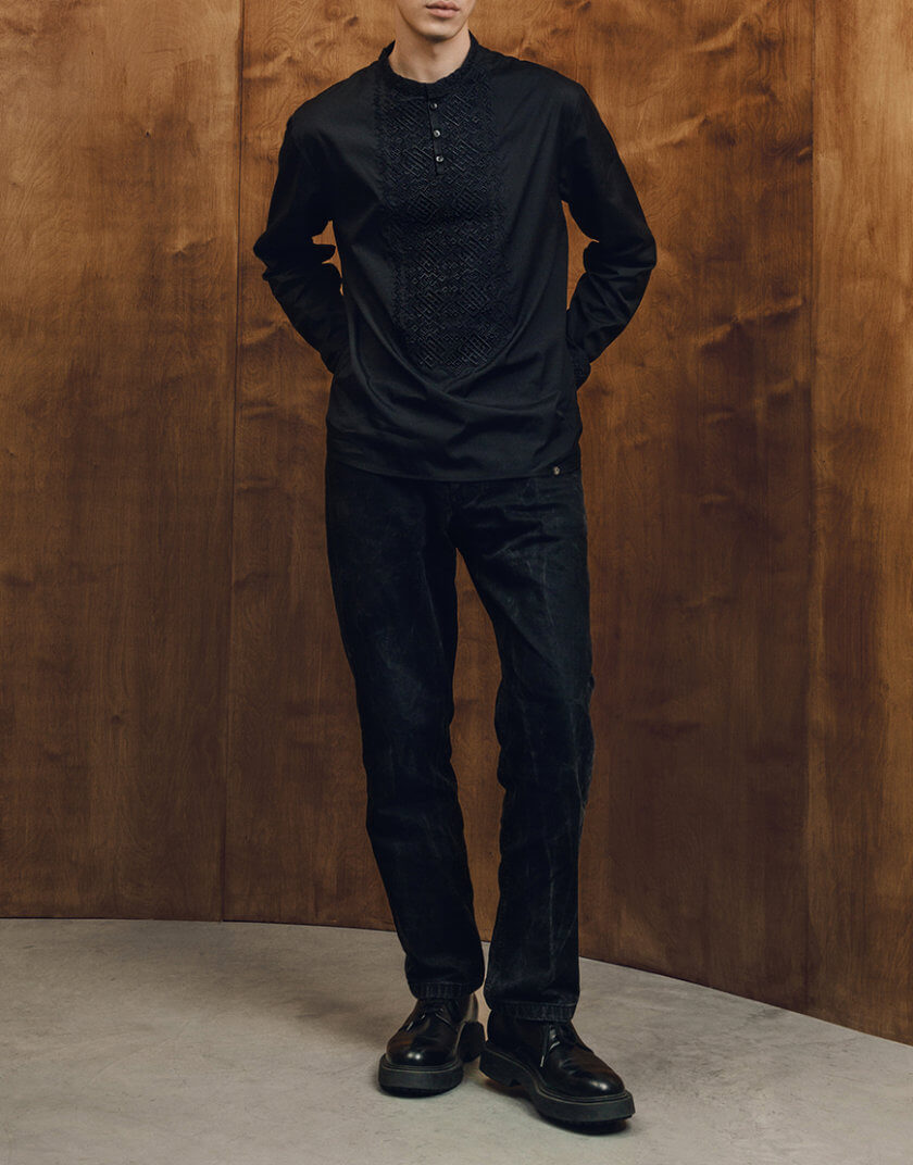 Чоловіча сорочка з дизайнерською вишивкою Опришок, чорний орнамент GPTV_BB_303, фото 1 - в интернет магазине KAPSULA