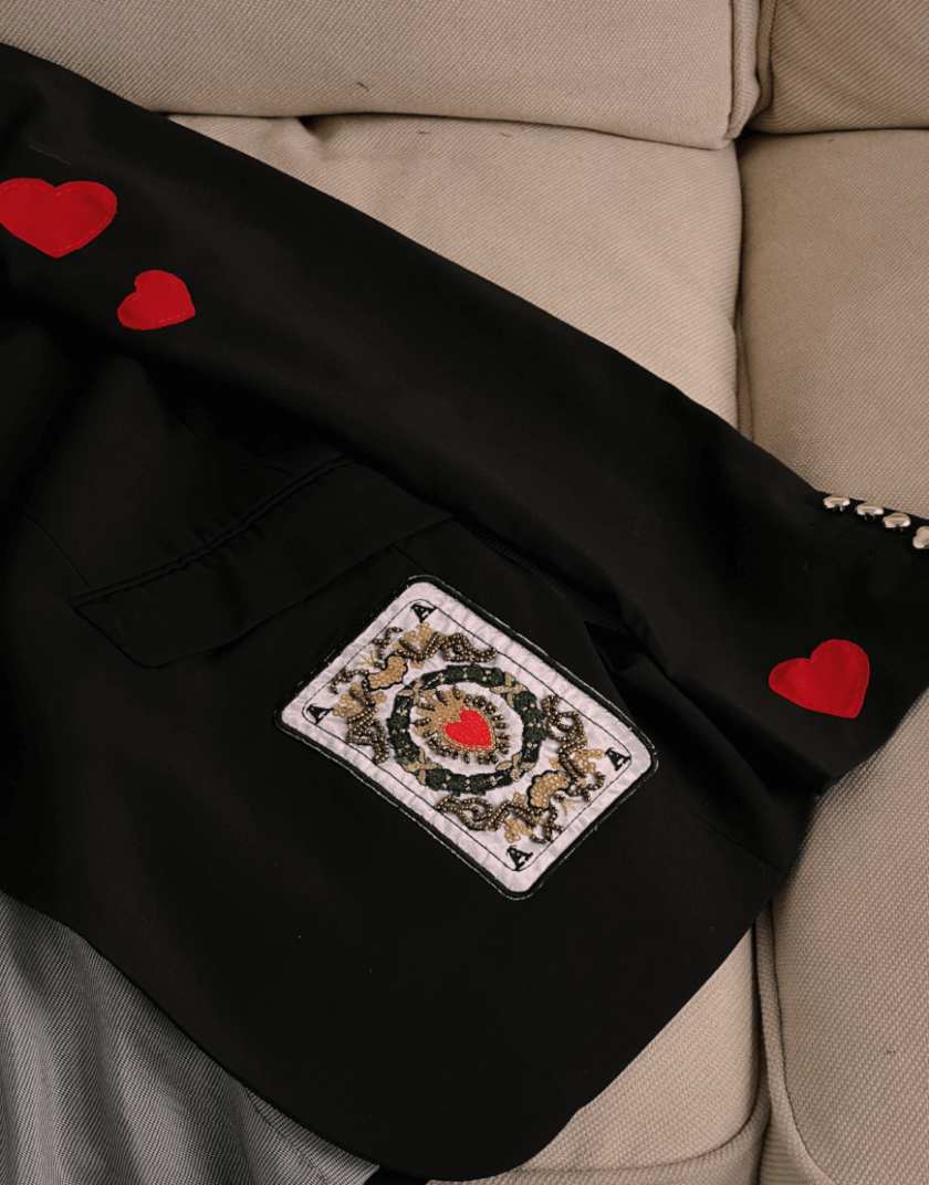 Вінтажний піджак з картами чорний AL_0451SS24, фото 1 - в интернет магазине KAPSULA
