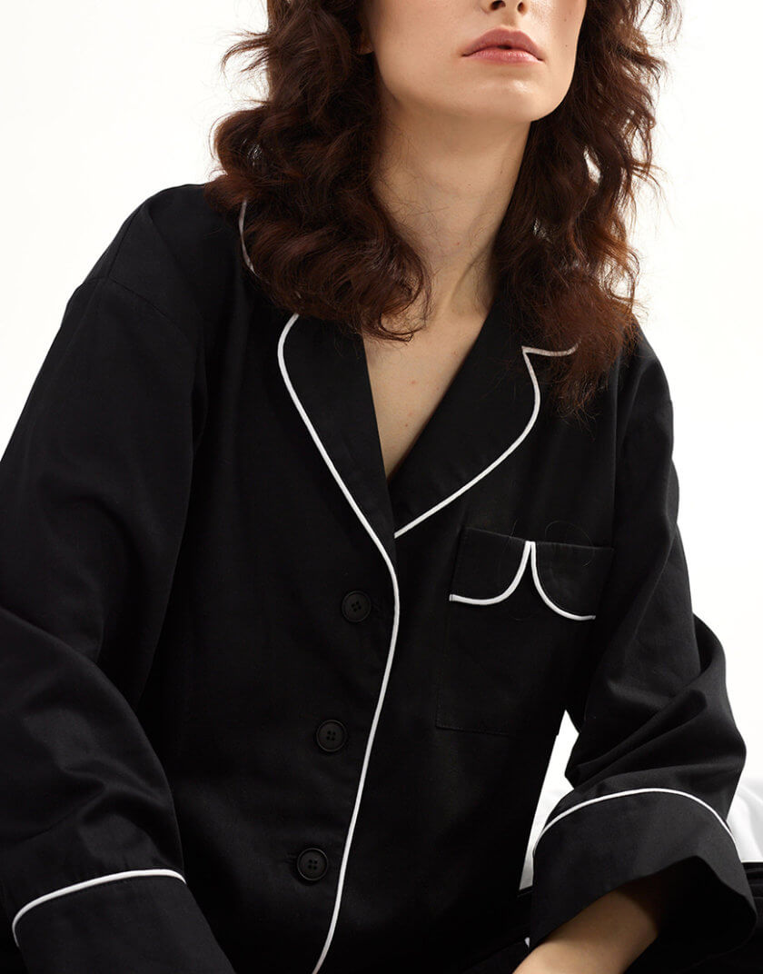 Піжама зі штанами з гладкошліфованої бавовни в чорному кольорі DC_WPST_ B_23, фото 1 - в интернет магазине KAPSULA