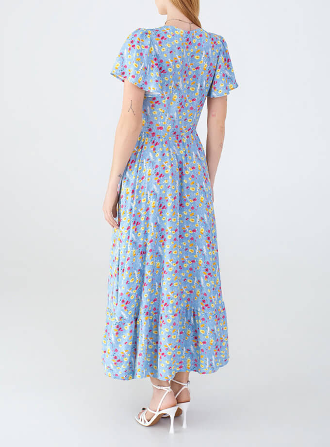 Сукня з гудзиками блакитна в принт MGN_ 1735BL, фото 1 - в интернет магазине KAPSULA