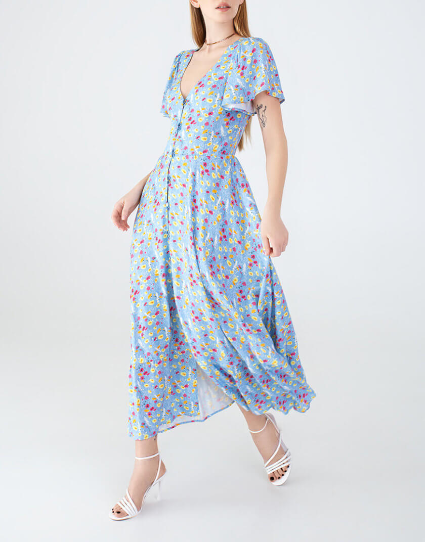 Сукня з гудзиками блакитна в принт MGN_ 1735BL, фото 1 - в интернет магазине KAPSULA