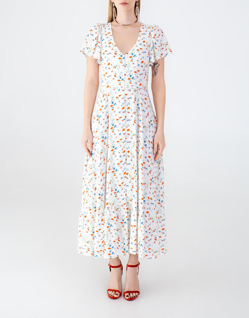 Сукня з гудзиками біла в принт MGN_ 1735WH, фото 1 - в интернет магазине KAPSULA
