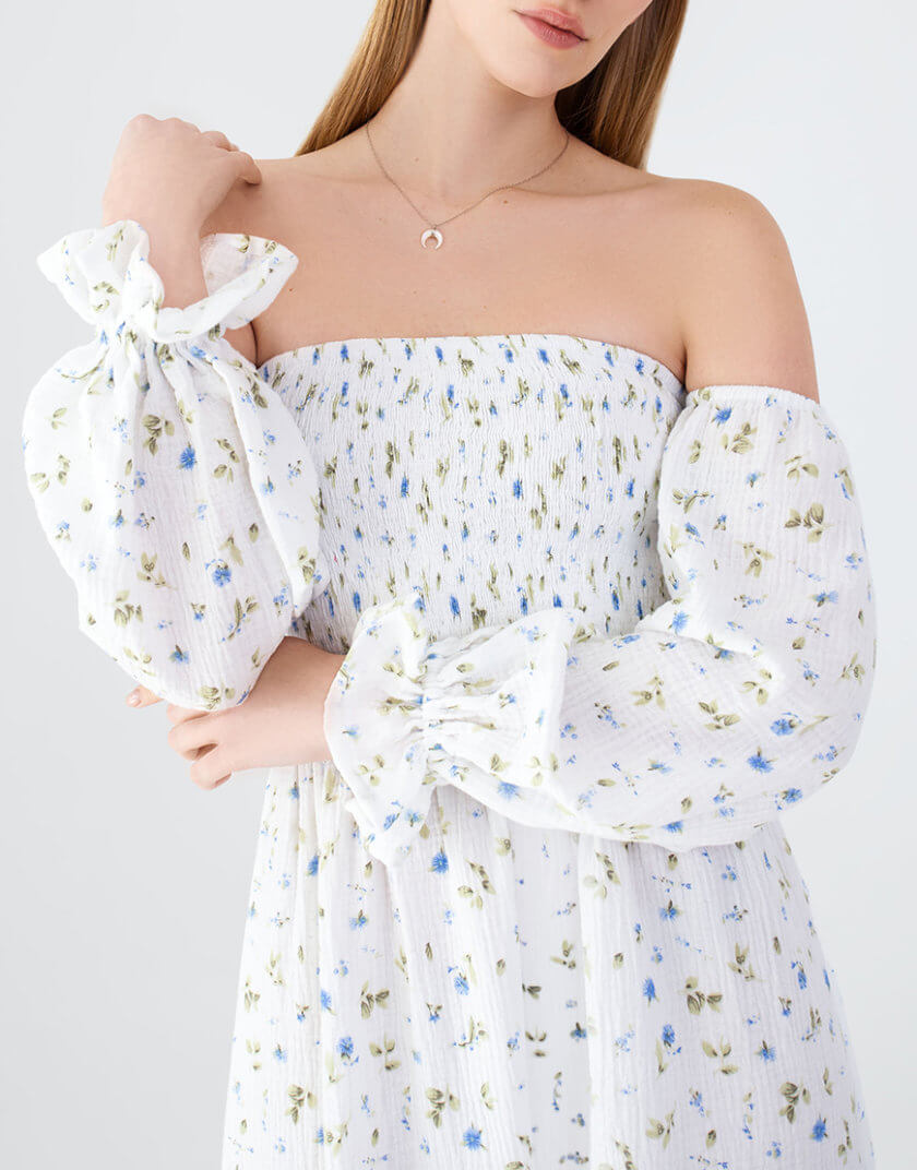 Сукня з об’ємними рукавами бавовняна біла MGN_ 1734WH, фото 1 - в интернет магазине KAPSULA