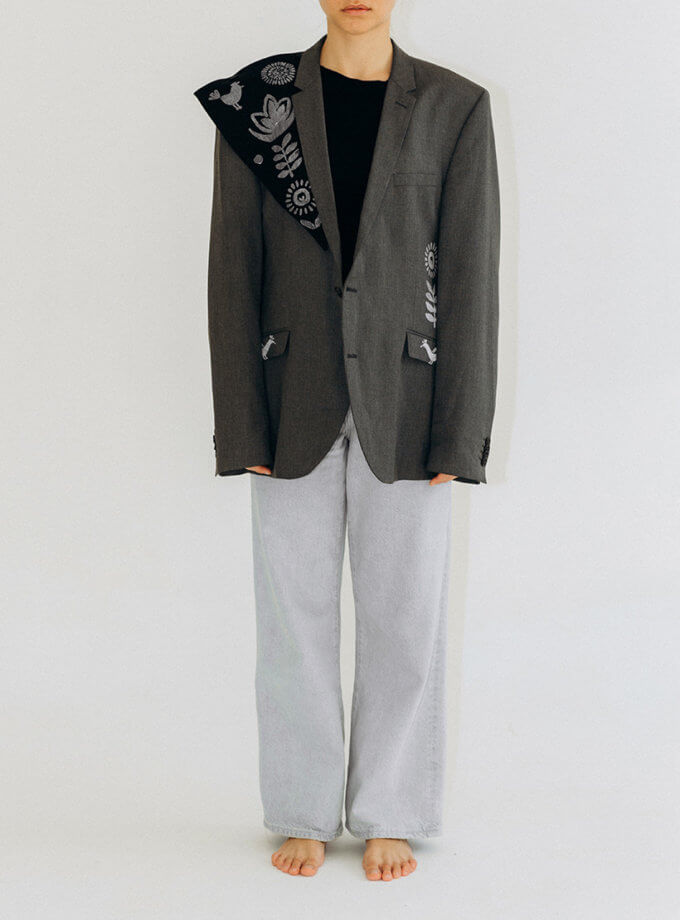 Апсайклінг піджак в сірому кольорі з коміром DG_SS_24, фото 1 - в интернет магазине KAPSULA