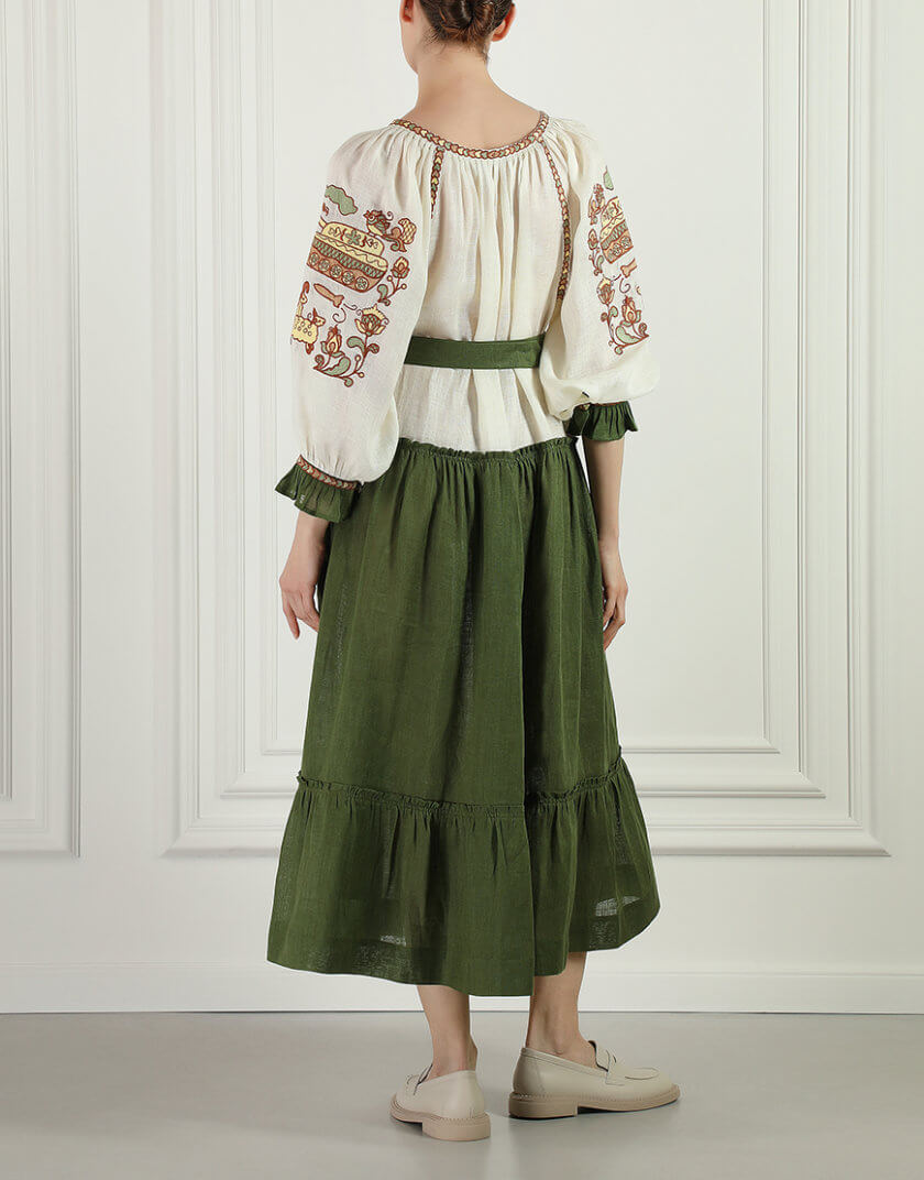 Вишита історія бежево-зелена максі-сукня FOBERI_SS23026OS, фото 1 - в интернет магазине KAPSULA