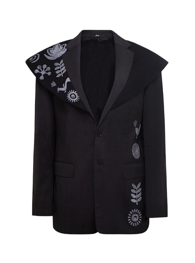 Апсайклінг піджак в чорному кольорі з коміром DG_SS_23, фото 1 - в интернет магазине KAPSULA