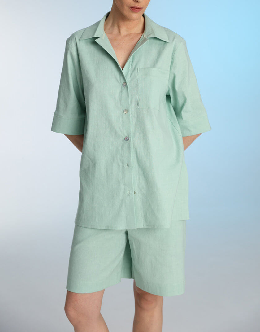 Костюм шорти та сорочка м'ятного кольору ESSENCE_TE24-24, фото 1 - в интернет магазине KAPSULA