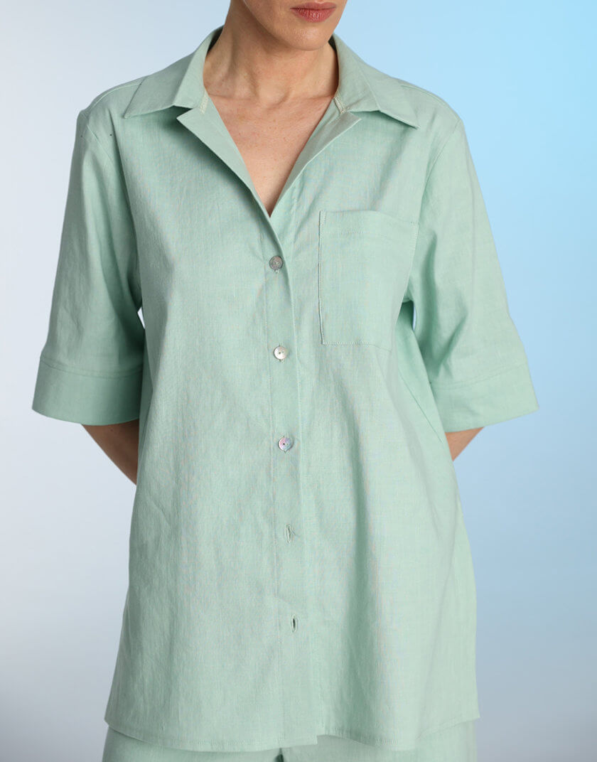 Костюм шорти та сорочка м'ятного кольору ESSENCE_TE24-24, фото 1 - в интернет магазине KAPSULA