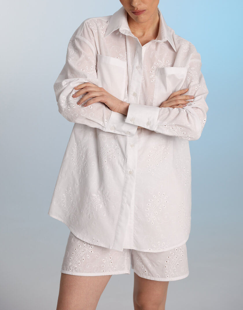 Костюм прошва сорочка та шорти білого кольору ESSENCE_TE24-27, фото 1 - в интернет магазине KAPSULA