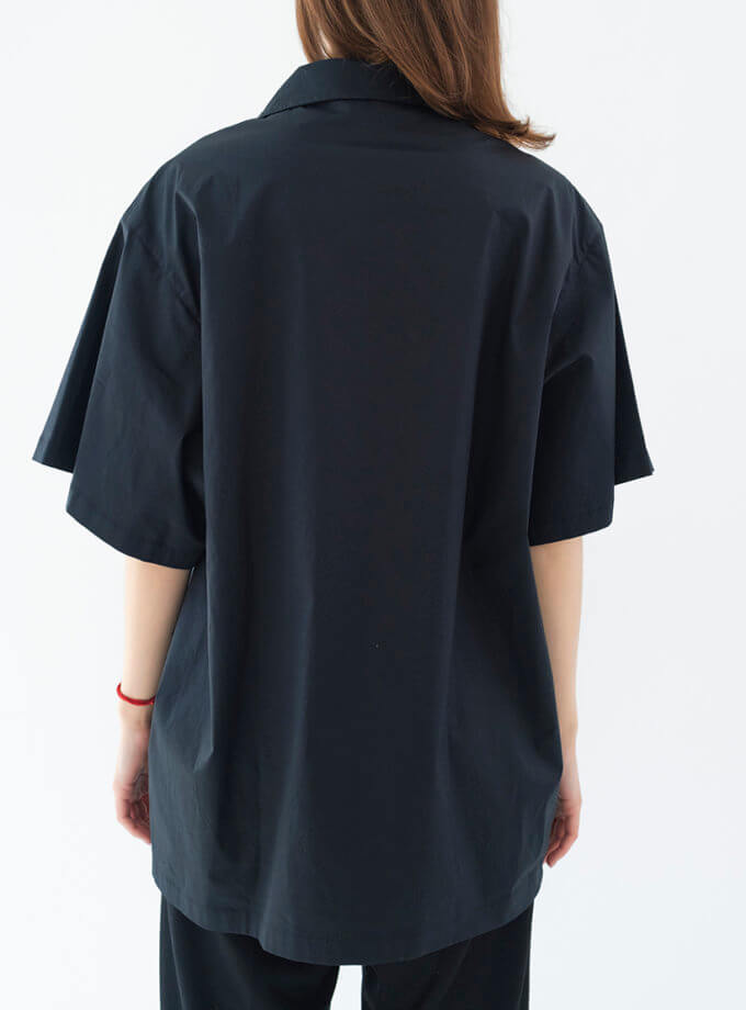 Чорна сорочка Battler Shirt вільного крою з короткими рукавами 131407 Black & White, фото 1 - в интернет магазине KAPSULA