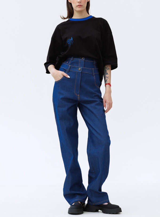 Темно-сині джинси Freedom Jeans з подвійним поясом 1314_29-Blue-1, фото 1 - в интернет магазине KAPSULA