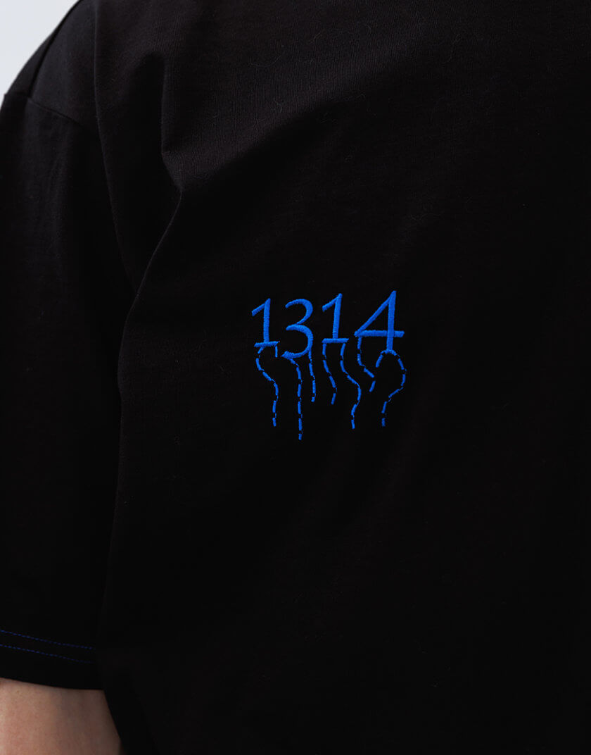 Чорна футболка унісекс Fortitude T-shirt с синім воротом 131409 Black Royal Blue, фото 1 - в интернет магазине KAPSULA