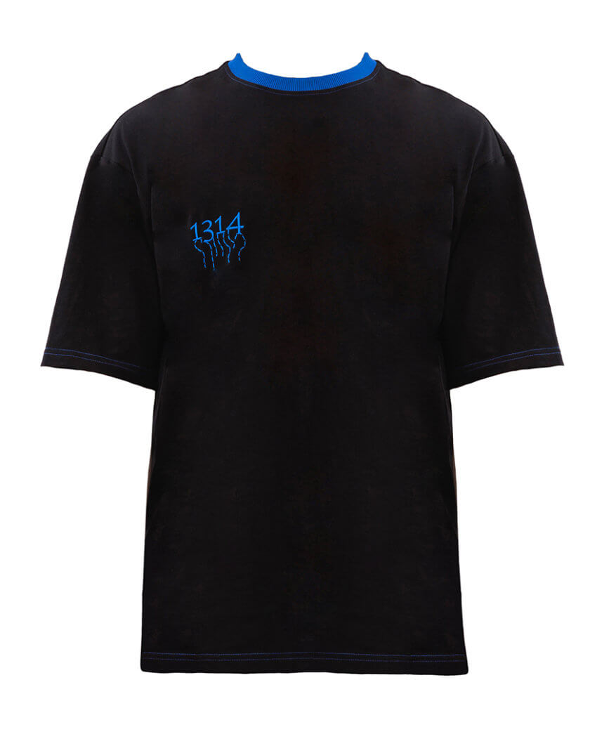 Чорна футболка унісекс Fortitude T-shirt с синім воротом 131409 Black Royal Blue, фото 1 - в интернет магазине KAPSULA