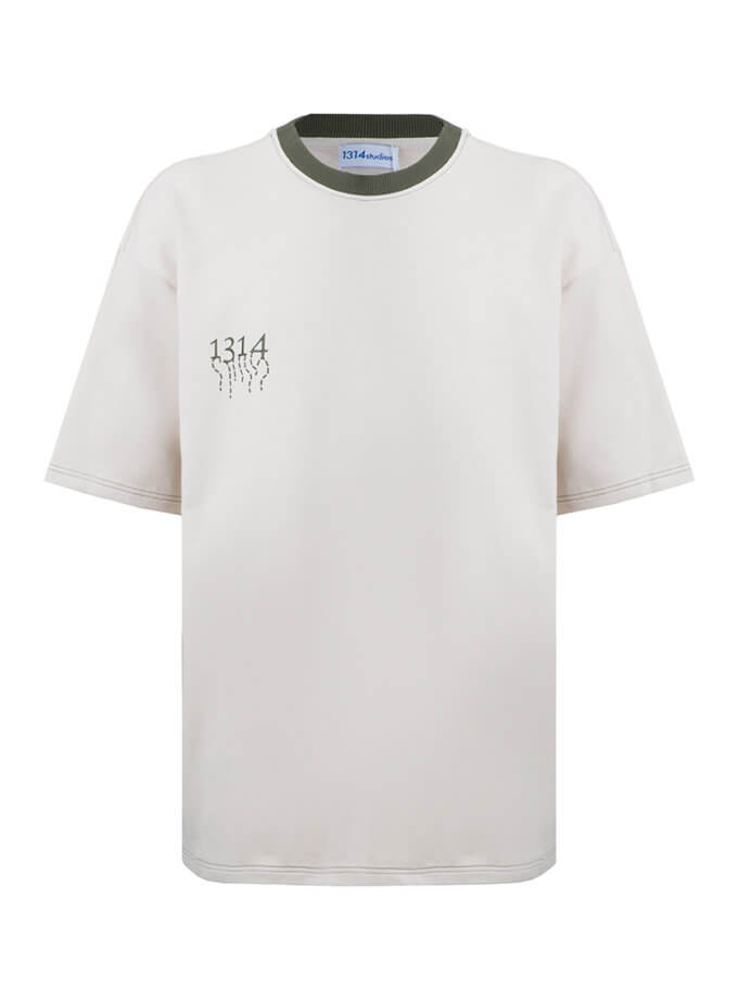 Бежева футболка унісекс Fortitude T-shirt з воротом хакі 131409 Beige & Khaki, фото 1 - в интернет магазине KAPSULA