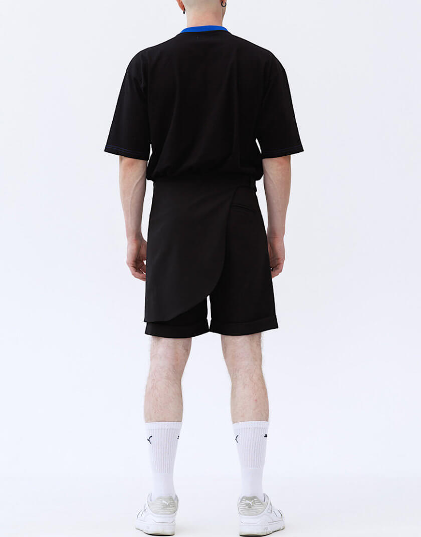 Чорні шорти-бермуди унісекс Rebel Shorts зі зйомною баскою-спіднице ю 131408 Black, фото 1 - в интернет магазине KAPSULA