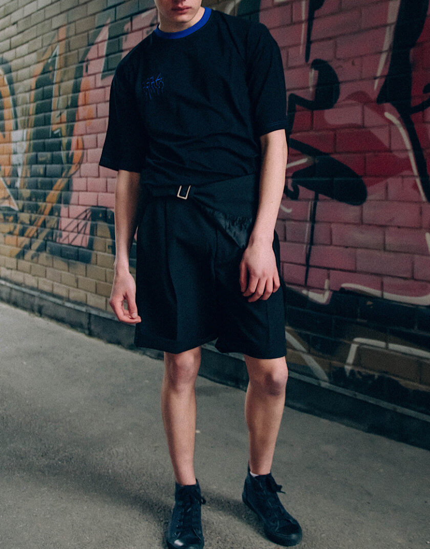 Чорні шорти-бермуди унісекс Rebel Shorts зі зйомною баскою-спіднице ю 131408 Black, фото 1 - в интернет магазине KAPSULA
