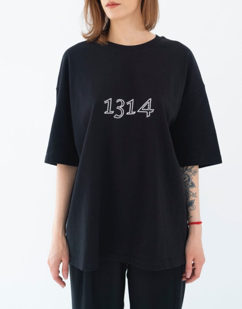 Чорна футболка унісекс Starlight T-shirt з лого з високоякісних страз Diamond 131435 Black, фото 1 - в интернет магазине KAPSULA