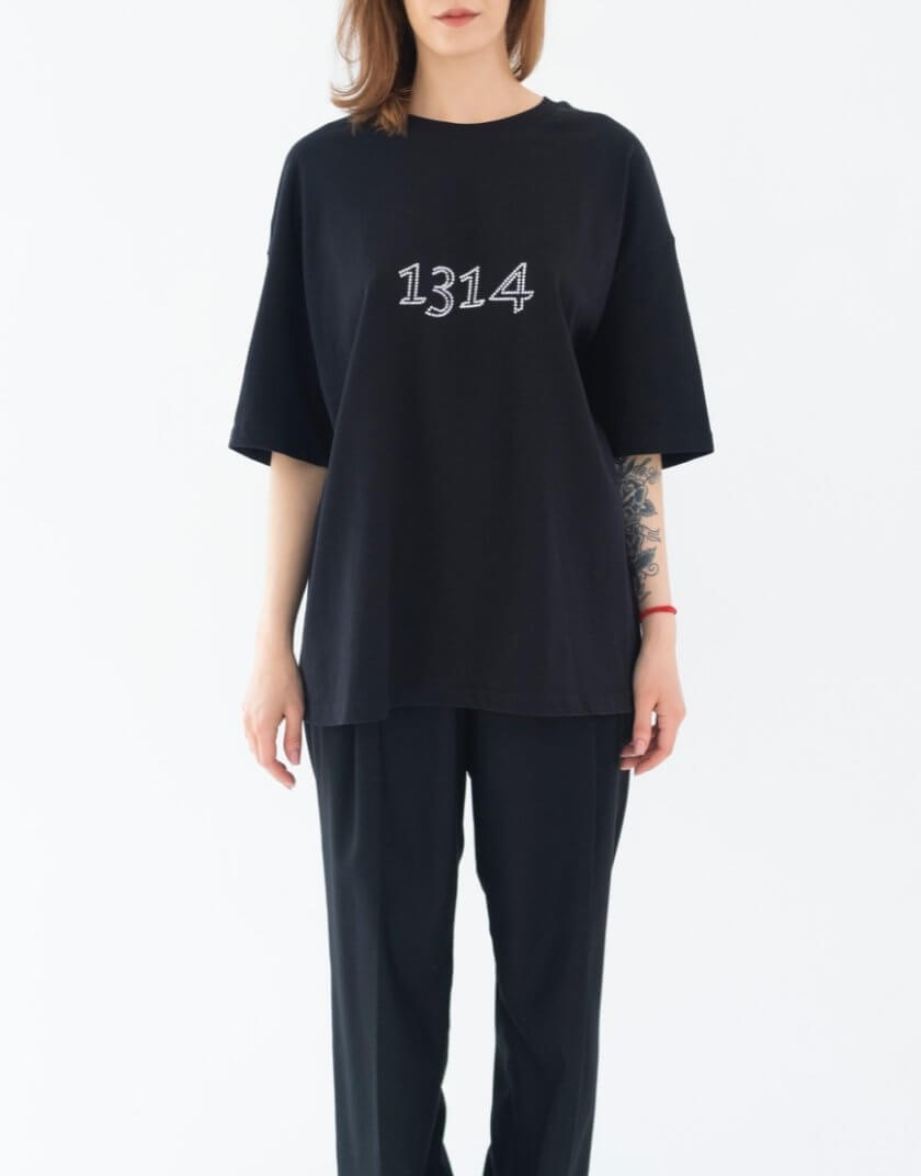 Чорна футболка унісекс Starlight T-shirt з лого з високоякісних страз Diamond 131435 Black, фото 1 - в интернет магазине KAPSULA