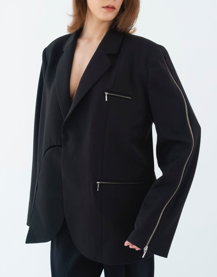 Однобортний чорний піджак Resilient Blazer із блискавками 131426 Black, фото 1 - в интернет магазине KAPSULA