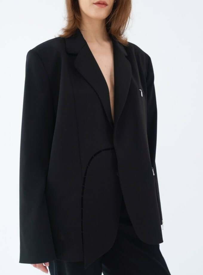 Однобортний чорний піджак Resilient Blazer із блискавками 131426 Black, фото 1 - в интернет магазине KAPSULA