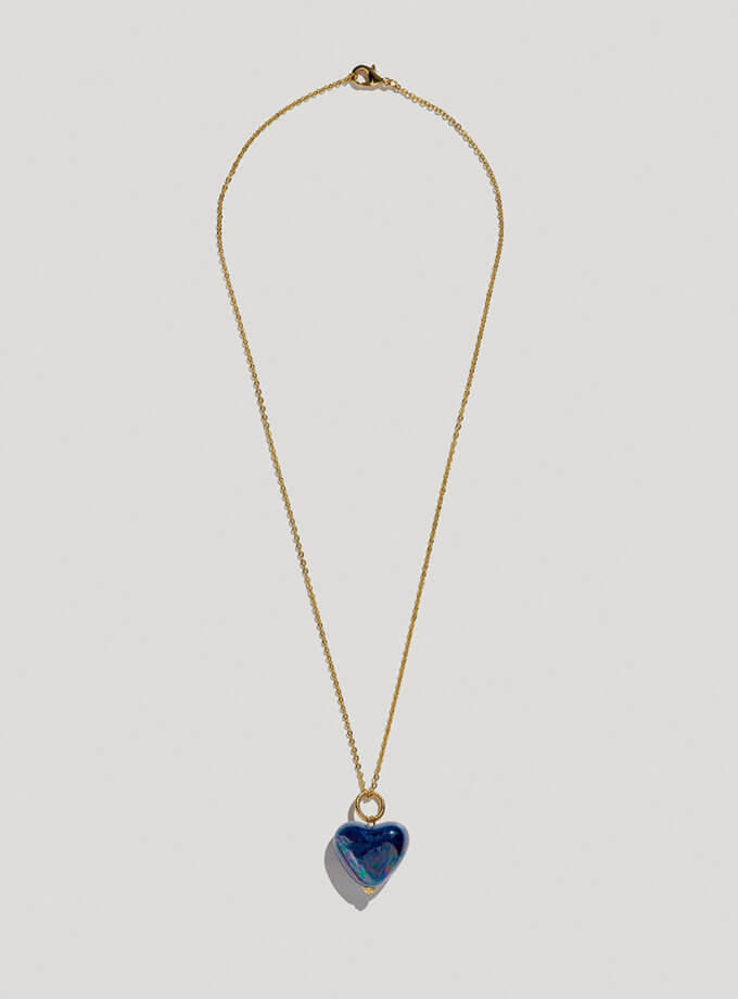 Підвіс SKARB серце синє на ланцюжку золота фурнітура TRNA_SKB-P-NbH-G-029, фото 1 - в интернет магазине KAPSULA