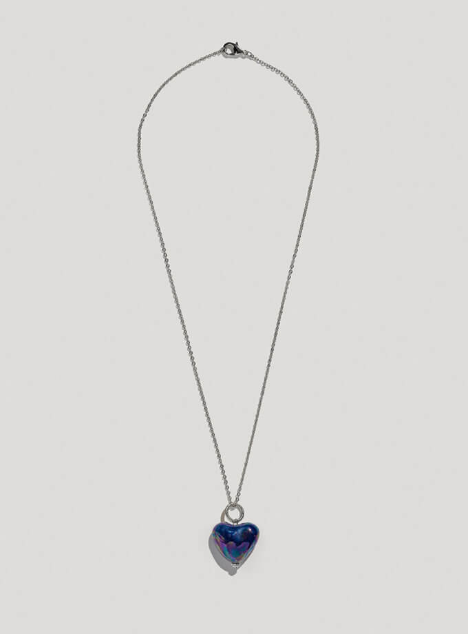 Підвіс SKARB серце синє на ланцюжку срібна фурнітура TRNA_SKB-P-NbH-S-030, фото 1 - в интернет магазине KAPSULA