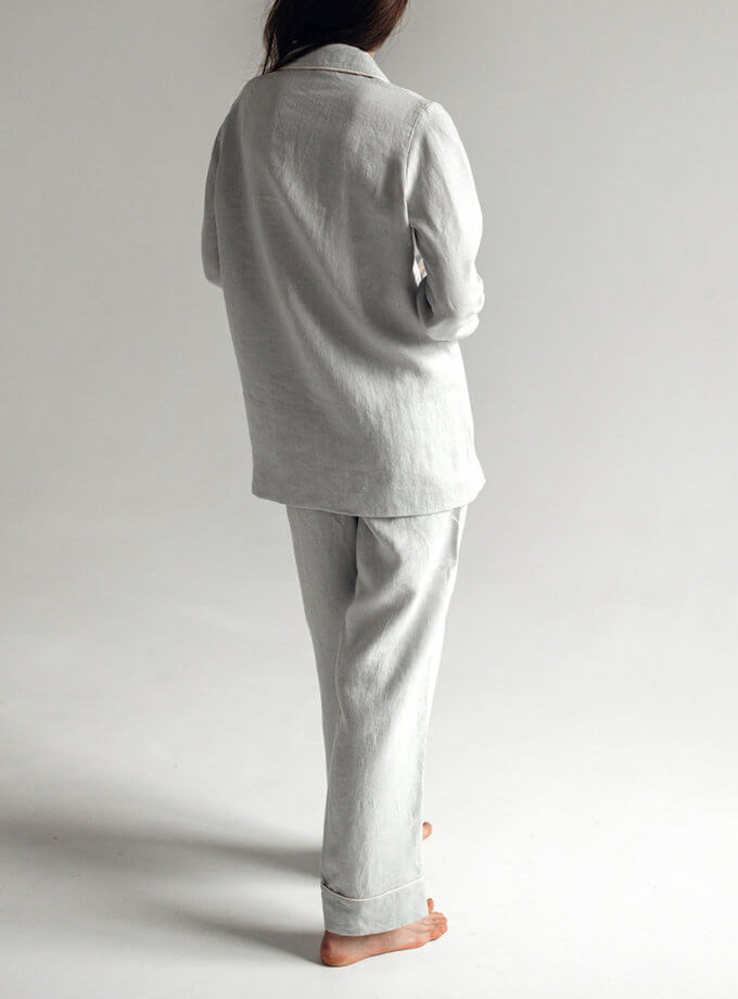 Піжама з льону класична жіноча демісезон в світло-сірому кольорі GNZD_2WCLPSCE-012, фото 1 - в интернет магазине KAPSULA