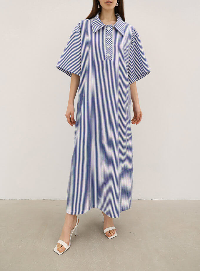 Бавовняна сукня довжини міді, з сорочечним коміром AY_3798, фото 1 - в интернет магазине KAPSULA
