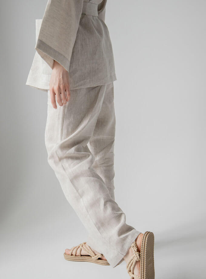 Костюм-кімоно зі штанами вільного фасону з льону жіночій в натуральному кольорі GNZD_2WLKS-001, фото 1 - в интернет магазине KAPSULA