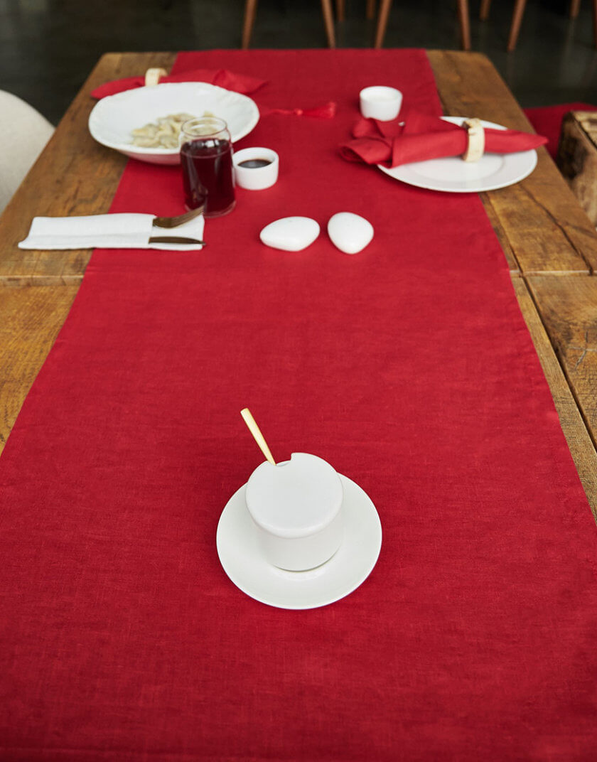 Доріжка на стіл (ранер) з льону з декоративними китицями GNZD_LTRDT-008, фото 1 - в интернет магазине KAPSULA