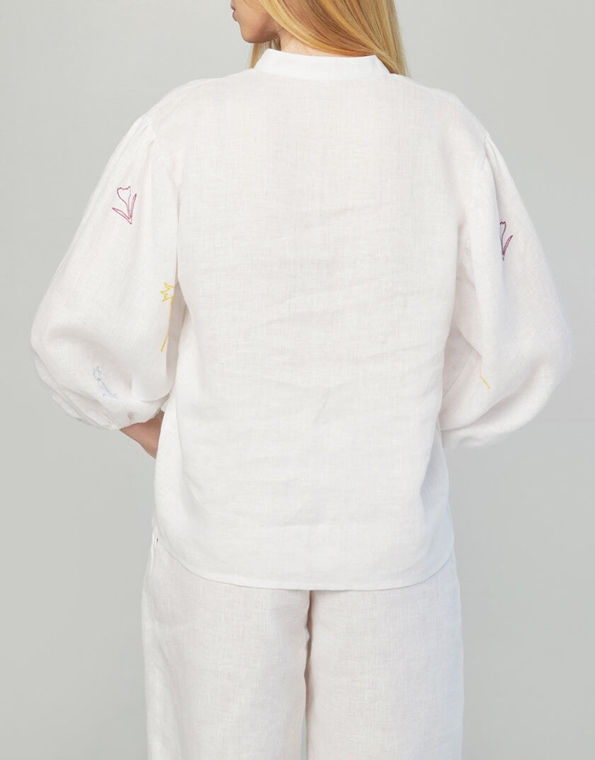 Вишита лляна блуза з рукавами-ліхтарикими та коміром-стійкою GNZD_ELBPSSC-002, фото 1 - в интернет магазине KAPSULA