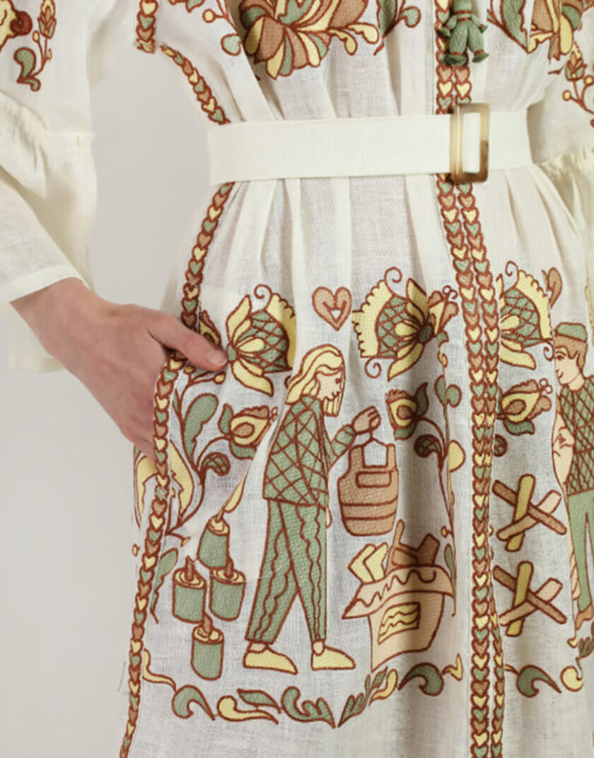 Бежева максі-сукня Вишита Історія FOBERI_SS23027OS, фото 1 - в интернет магазине KAPSULA