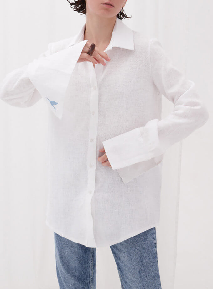 Сорочка оверсайз зі збільшеною манжетою та декоративною вишивкою Лелека GNZD_1OLSBCDESTW-002, фото 1 - в интернет магазине KAPSULA