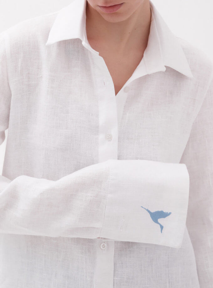 Сорочка оверсайз зі збільшеною манжетою та декоративною вишивкою Лелека GNZD_1OLSBCDESTW-002, фото 1 - в интернет магазине KAPSULA