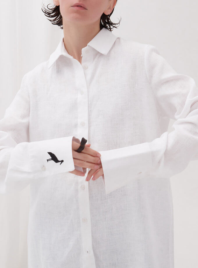 Сорочка оверсайз зі збільшеною манжетою та декоративною вишивкою Чапля GNZD_1OLSBCDEHW-002, фото 1 - в интернет магазине KAPSULA