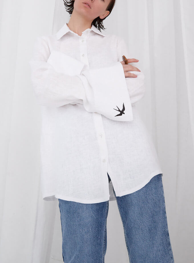 Сорочка оверсайз зі збільшеною манжетою та декоративною вишивкою Ластівка GNZD_1OLSBCDESW-002, фото 1 - в интернет магазине KAPSULA