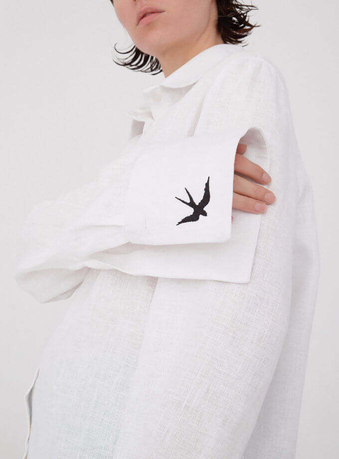 Сорочка оверсайз зі збільшеною манжетою та декоративною вишивкою Ластівка GNZD_1OLSBCDESW-002, фото 1 - в интернет магазине KAPSULA